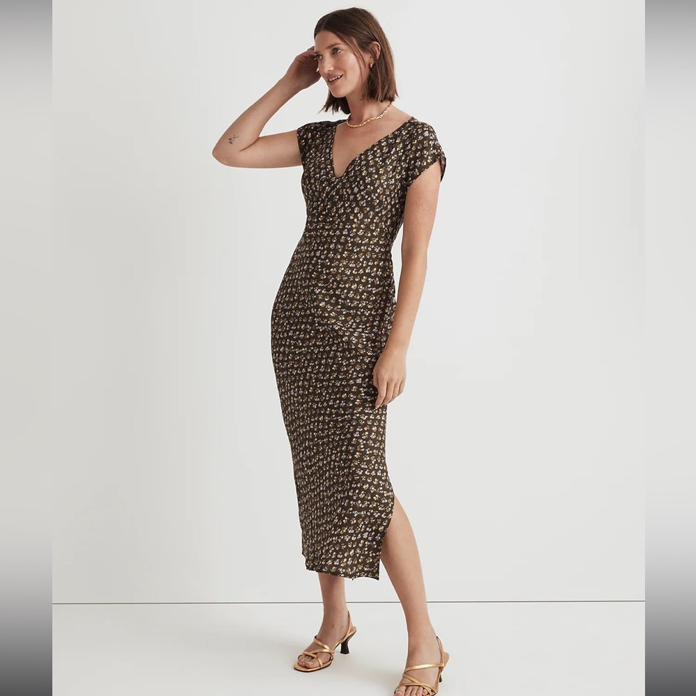 Madewell Wide V-Neck Midi Dress Green